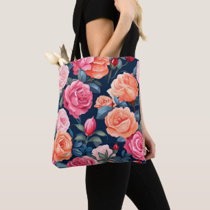Red Pink Orange Roses Pattern Design Tote Bag