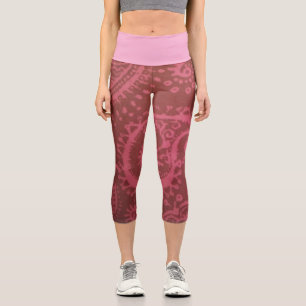 Red Pink Paisley Capri Leggings LARGE