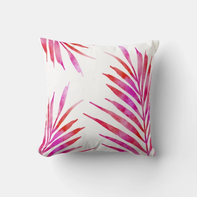 Red Pink Palm Fronds Cushion (Front)