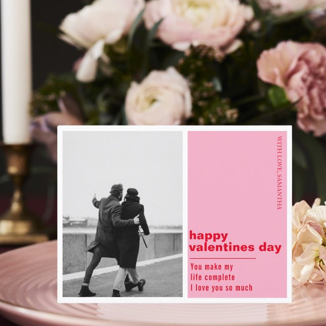 Red & Pink Photo Family | Happy Valentines Day Postcard (Creator Uploaded)