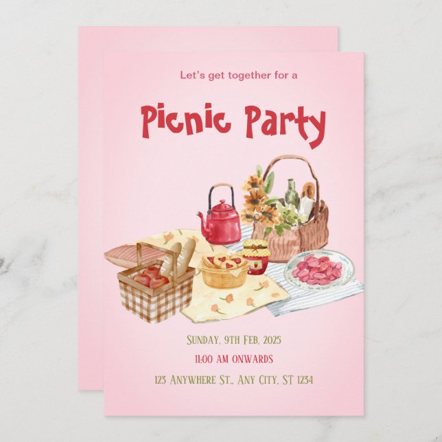 Red Pink Picnic Party Invitation (Front/Back)