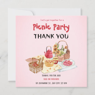 Red Pink Picnic Party Thank You Card