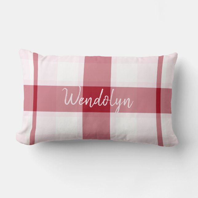 Red Pink Plaid Girl Throw Lumbar Pillow (Front)