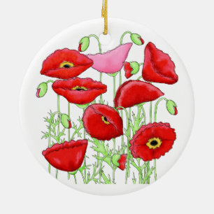 Red Pink Poppies Art Custom Gardener Floral Ceramic Tree Decoration