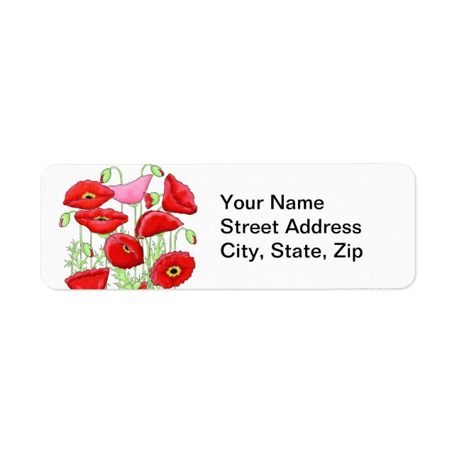 Red Pink Poppies Art Custom Name Personalised (Front)