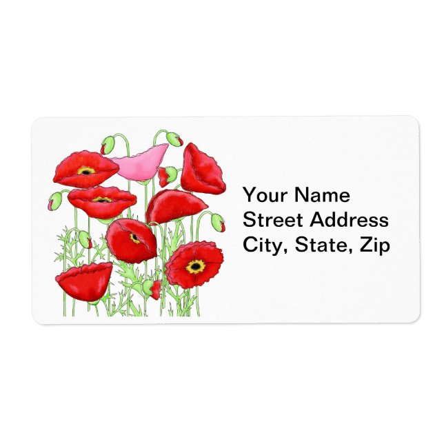 Red Pink Poppies Art Custom Name Personalized (Front)