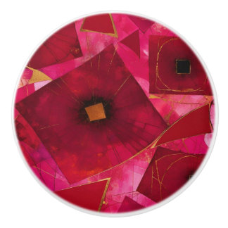 Red Pink Poppy Ceramic Knob