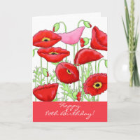 Red Pink Poppy Flowers 80th Happy Birthday