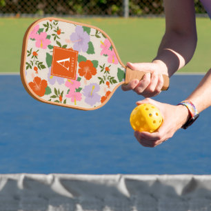Red Pink Purple Hibiscus Tropical Floral Pattern Pickleball Paddle