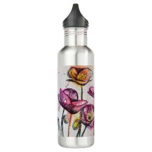 Red Pink Purple Poppy Flowers Poppies Floral 710 Ml Water Bottle
