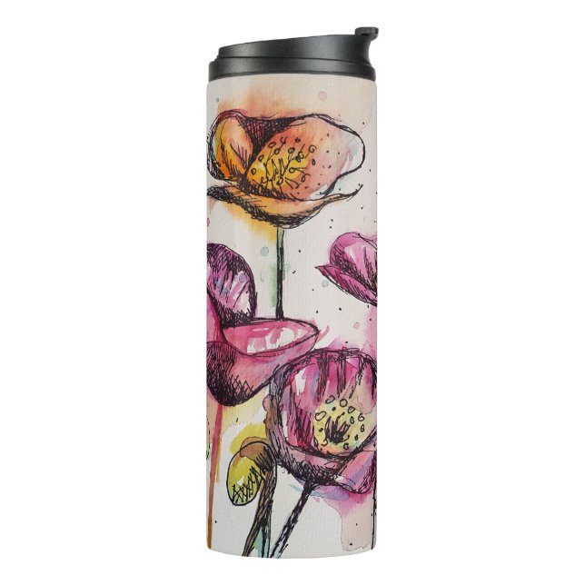 Red Pink Purple Poppy Flowers Poppies Floral Thermal Tumbler (Rotated Left)