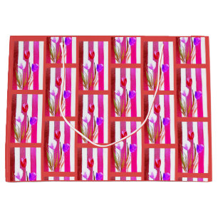 RED, PINK & PURPLE TULIPS  LARGE GIFT BAG