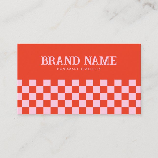 Red Pink Retro Bold Groovy Trendy Jewelry Brand Business Card (Front)