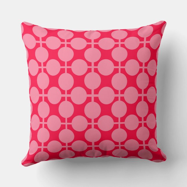 Red pink retro monochrome polka dot pattern  cushion (Back)