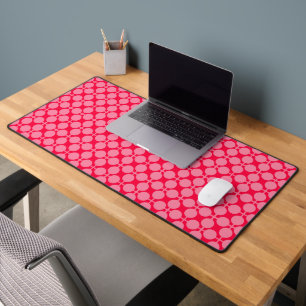 Red pink retro monochrome polka dot pattern  desk mat