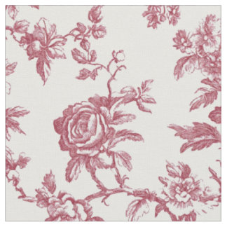 Red Pink Rose Branch Toile Fabric