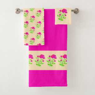 Red pink rose floral bath towel set