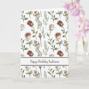 Red Pink Rose Floral Birthday  Card