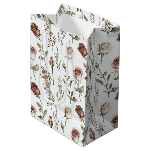 Red Pink Rose Floral Birthday Medium Gift Bag (Front Angled)