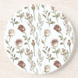 Red Pink Rose Floral Coaster