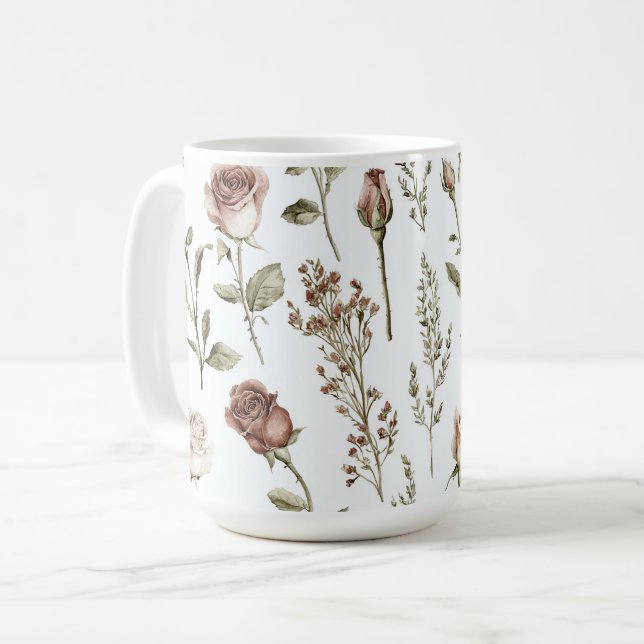 Red Pink Rose Floral   Coffee Mug (Front Left)
