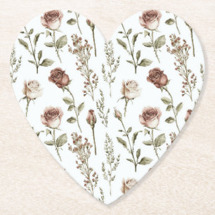 Red Pink Rose Floral Paper Coaster
