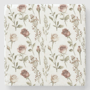 Red Pink Rose Floral Stone Coaster