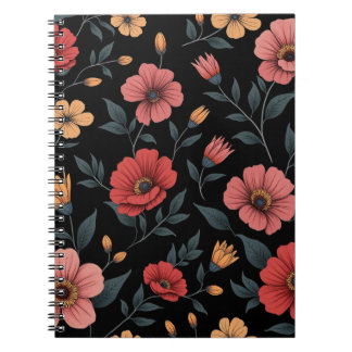Red & Pink Rose Flower Pattern Spiral Notebooks
