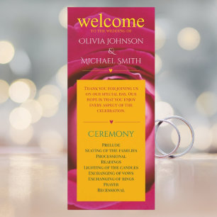 Red pink rose flower wedding program programme