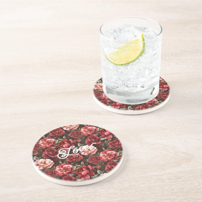 Red Pink Rose Flowers   Coaster (Side)