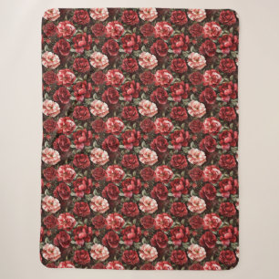 Red Pink Rose Flowers Sherpa Blanket