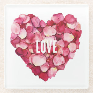 Red Pink Rose Petals Floral Love Glass Coaster