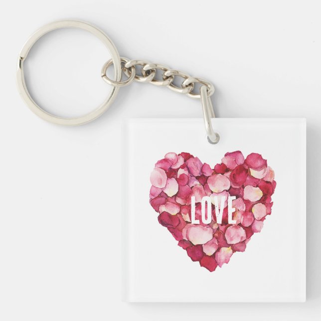 Red Pink Rose Petals Floral Love Key Ring (Front)