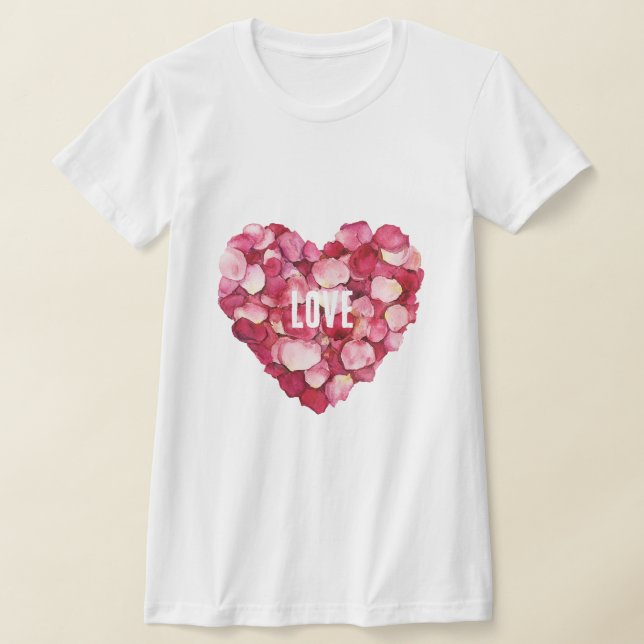 Red Pink Rose Petals Floral Love T-Shirt (Laydown)