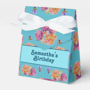 Red Pink Rose Shabby Chic Teal Aqua Floral Favour  Box