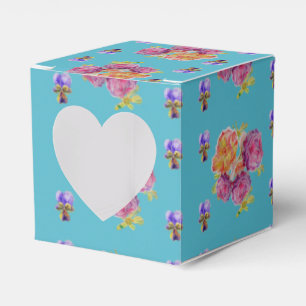 Red Pink Rose Shabby Chic Teal Aqua Floral Favour  Box
