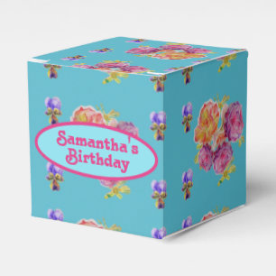 Red Pink Rose Shabby Chic Teal Aqua Floral Favour  Box