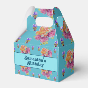 Red Pink Rose Shabby Chic Teal Aqua Floral Favour  Box