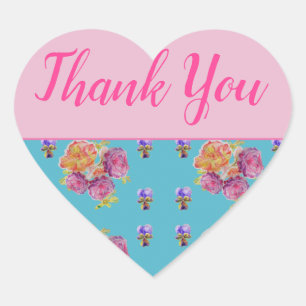 Red Pink Rose Shabby Chic Teal Aqua Floral Flower Heart Sticker