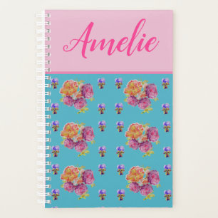 Red Pink Rose Shabby Chic Teal Aqua Floral Flower Planner