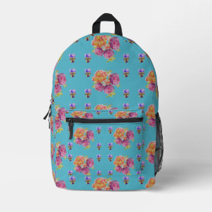 Red Pink Rose Shabby Chic Teal Aqua Floral Flower Printed Backpack