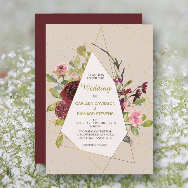 Red Pink Roses and Gold Frame Wedding Invitation (Creator Uploaded)
