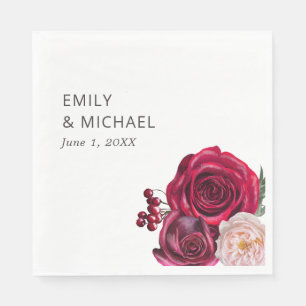 Red Pink Roses Cranberries Bridal Shower Napkin