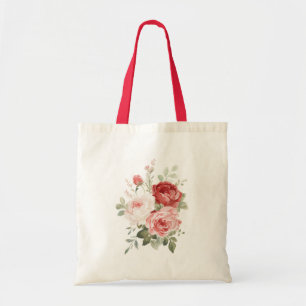 Red Pink Roses Floral Tote Bag