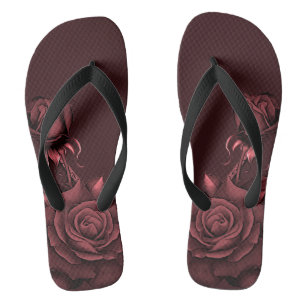 Red Pink Roses Flowers Maroon Stylish Jandals