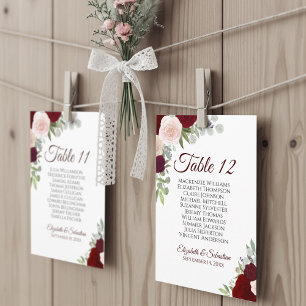 Red & Pink Roses Seating Chart Table Number Large