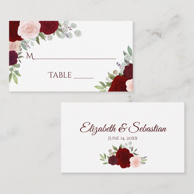 Red & Pink Roses Wedding Write-In Escort Card (Front/Back)