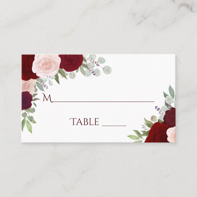Red & Pink Roses Wedding Write-In Escort Card (Front)