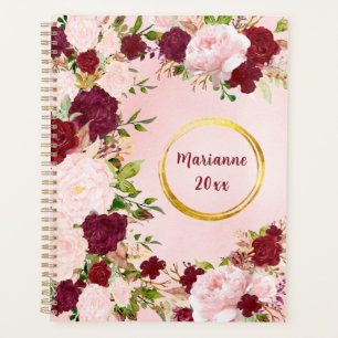 Red & Pink Roses with Gold Name Frame Personalized Planner