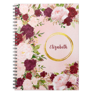 Red & Pink Roses with Golden Circle Personalized Notebook
